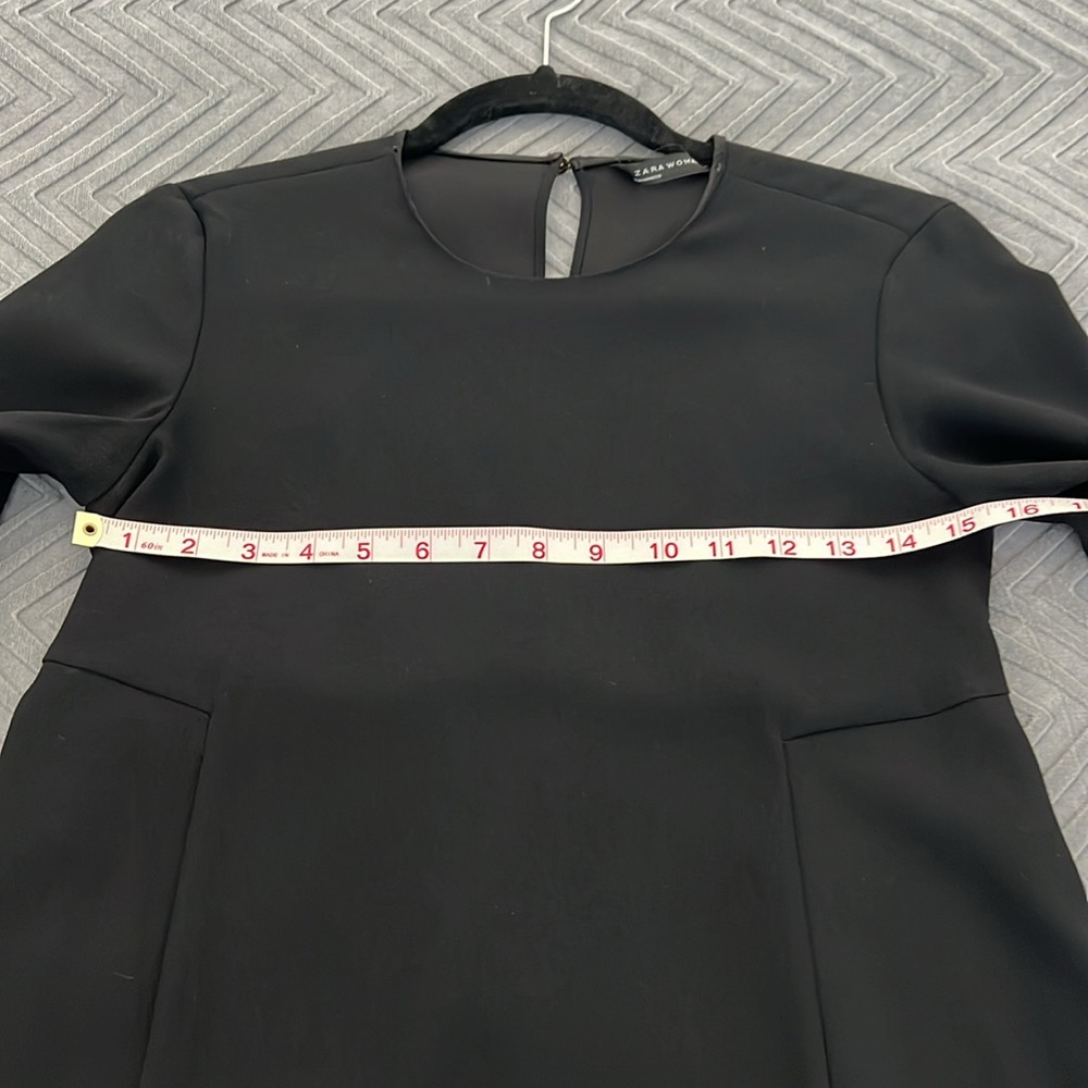 Zara Black Long Sleeve Crepe Shift Dress with Keyhole Back - Picture 12 of 12